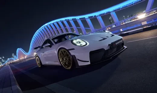 白色保时捷跑车·赛博都市夜景风 超高清汽车夜景壁纸