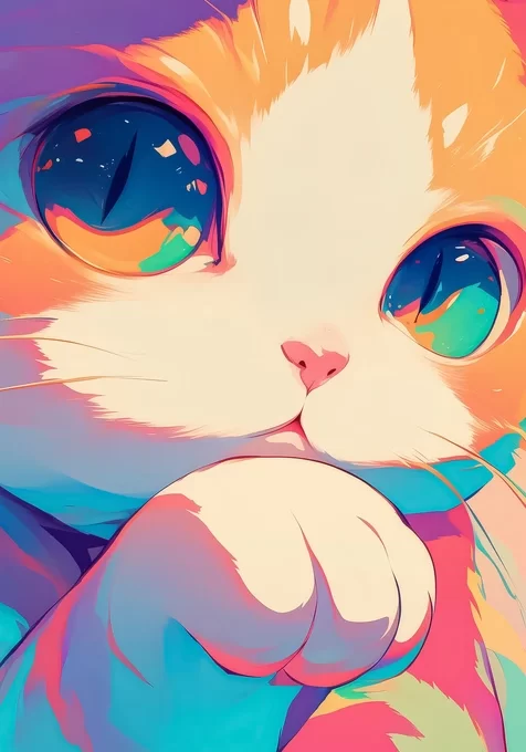 炫彩渐变萌猫·梦幻插画风 萌宠手机壁纸参考