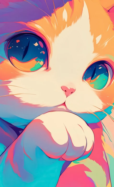 炫彩渐变萌猫·梦幻插画风 萌宠手机壁纸参考-iPhone17-1