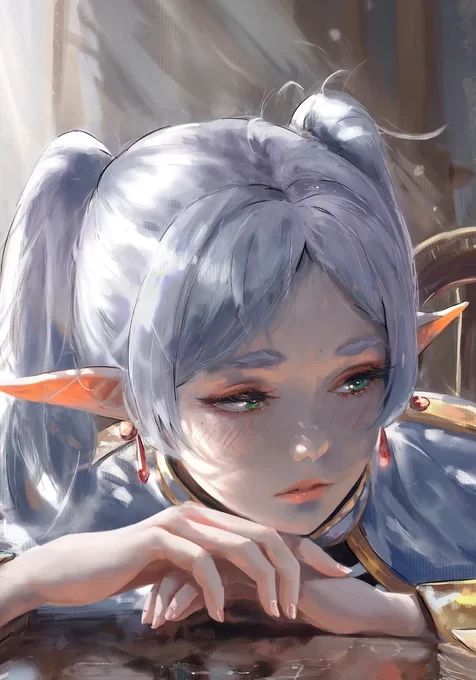 精灵少女·双马尾银发 写实唯美风原创插画 竖屏壁纸