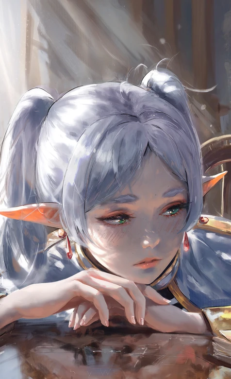 精灵少女·双马尾银发 写实唯美风原创插画 竖屏壁纸-iPhone17-1
