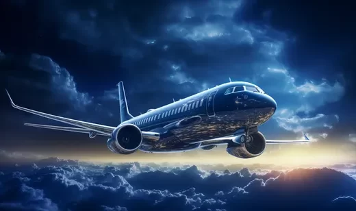 飞在电闪雷鸣云层空中的超大闪亮客机，飞机高清精美壁纸图片