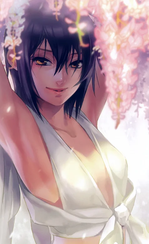 粉色花朵下的动漫长发美女-iPhone17-1