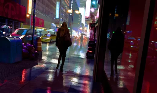 城市雨夜行走截图的动漫人物场景桌面壁纸