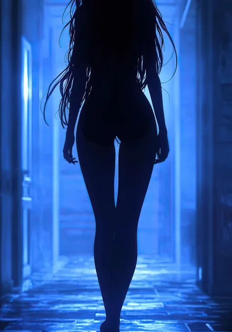 昏暗走廊上行走的完美模特身材美女背影手机壁纸图片