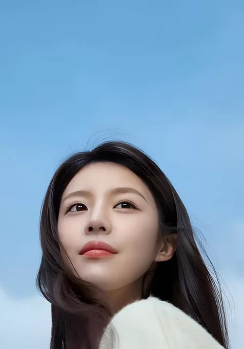 清新唯美风长发女性 蓝天背景手机壁纸