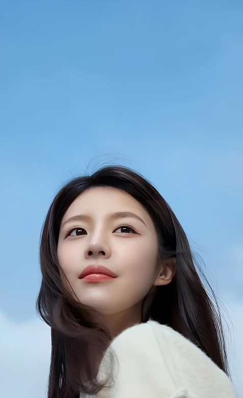 清新唯美风长发女性 蓝天背景手机壁纸-iPhone17-1