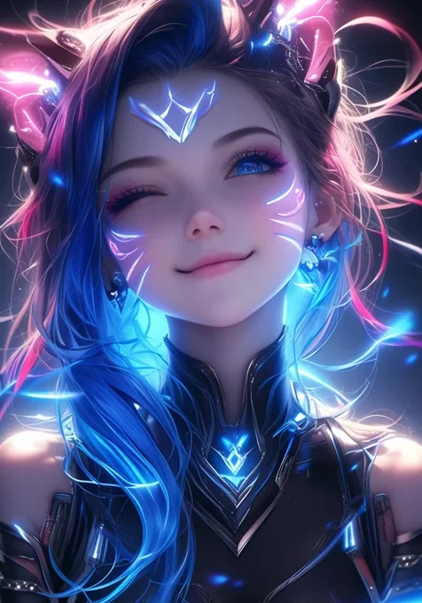 灯光下，绽放光芒的猫耳朵动漫AI少女可爱眨眼手机壁纸图片