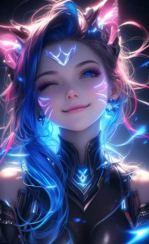 灯光下，绽放光芒的猫耳朵动漫AI少女可爱眨眼手机壁纸图片-iPhone17-1