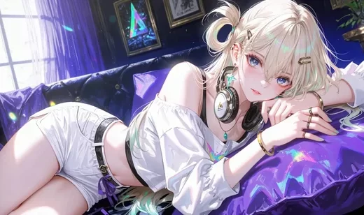金发潮酷少女·耳机星饰 二次元唯美动态电脑壁纸