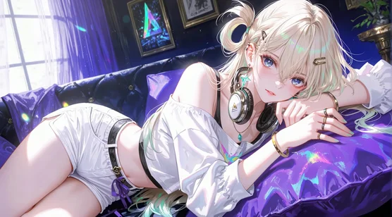 金发潮酷少女·耳机星饰 二次元唯美动态电脑壁纸-iPhone17-1