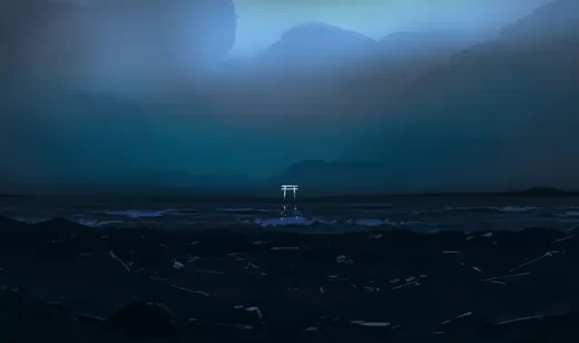 暗黑日式鸟居·孤寂海岸概念艺术场景（高沉浸感电脑壁纸）
