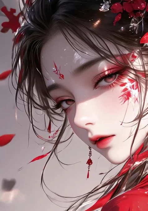 古风红衣女子·花饰流光 国风唯美动态手机壁纸