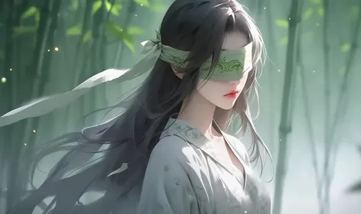 竹林，蒙眼古风美女唯美AI壁纸图片
