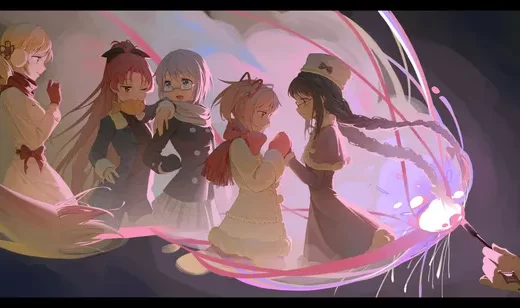 魔法少女小圆角色群像·唯美冬日互动 宽屏动漫电脑壁纸