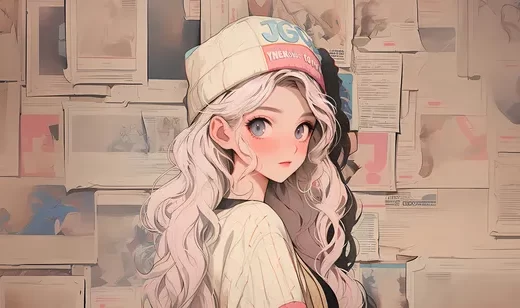 戴着帽子，粉色长发，大眼睛，漂亮时尚AI美女图片