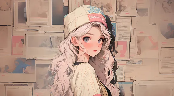 戴着帽子，粉色长发，大眼睛，漂亮时尚AI美女图片-iPhone17-1
