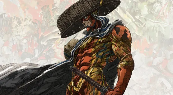 DC动画《忍者蝙蝠侠大战极道联盟》，身着斗笠和披风，手持武士刀的人物-iPhone17-1