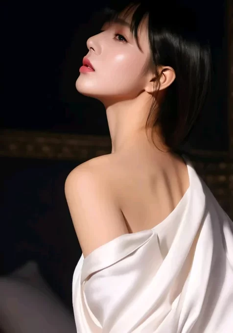 高颜值侧颜美女白衣丝袜秀美丽肩膀写真手机壁纸图片