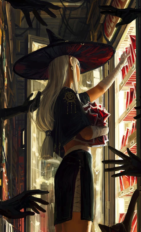 白发女巫·红包装采购 暗黑奇幻风插画 超火手机壁纸-iPhone17-1