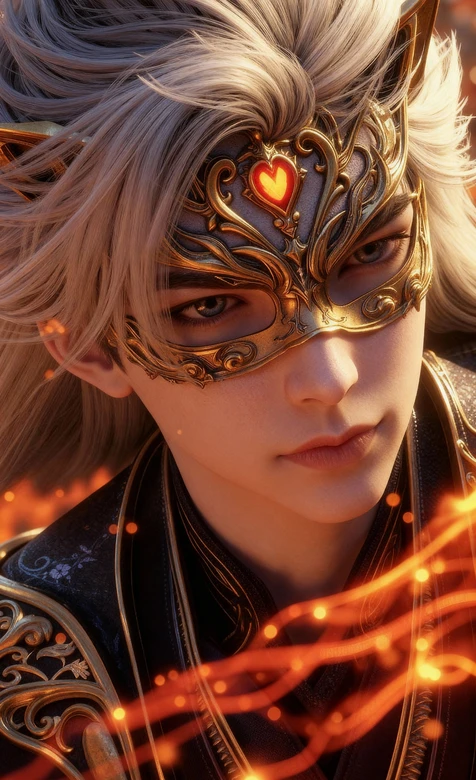 银发金面玄幻帅哥石昊·火焰特效超燃手机壁纸-iPhone17-1
