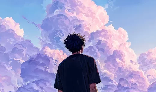 背影少年·粉紫云海二次元唯美风 超治愈宽屏电脑桌面背景