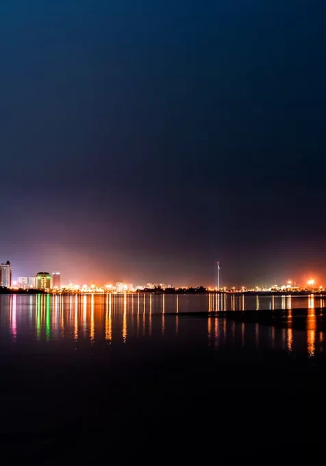海滨城市的繁华夜景灯光高清手机壁纸