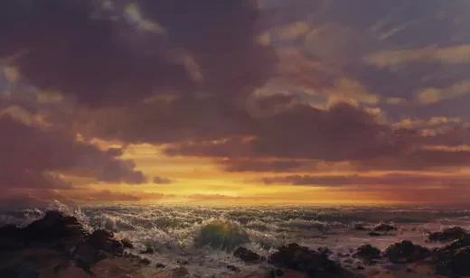 海边日落云海·油画质感唯美氛围横屏高清办公桌面背景