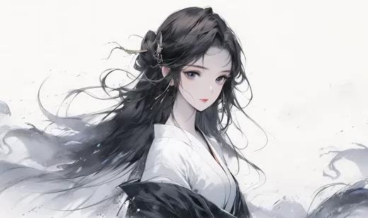 国风，水墨风，古风，仙气飘飘古装美女插画壁纸图片