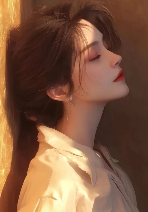 光影下闭眼气质女性 暖调艺术风氛围感壁纸
