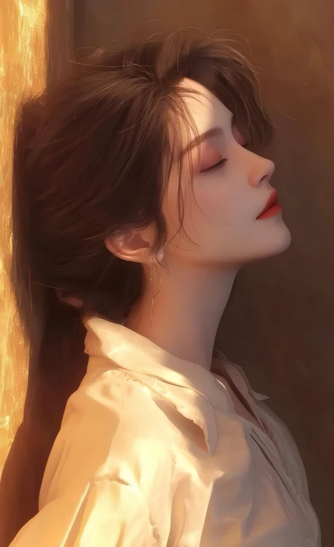 光影下闭眼气质女性 暖调艺术风氛围感壁纸-iPhone17-1