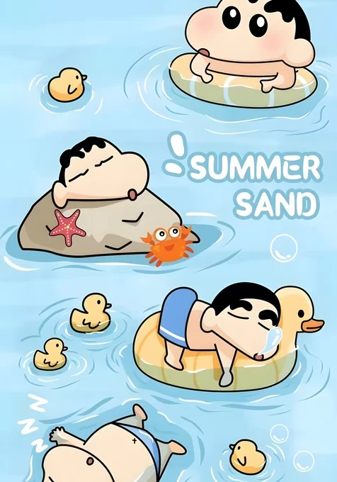 蜡笔小新·夏日玩水卡通动漫手机壁纸 治愈童趣风