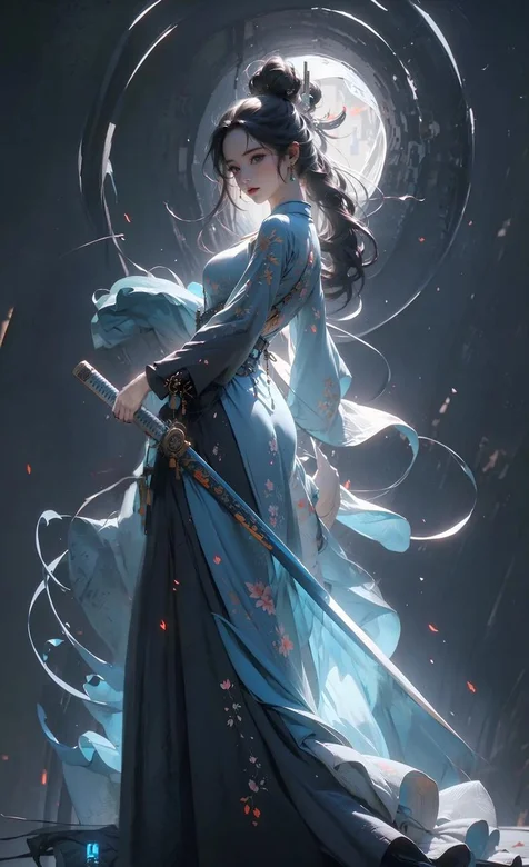 腰挎宝剑的古装，古风AI美女手机壁纸图片-iPhone17-1