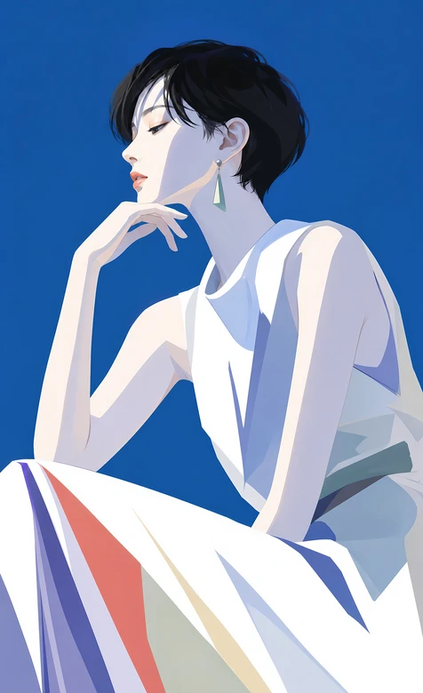 短发女生·简约扁平风 时尚姿态高质感女生壁纸-iPhone17-1