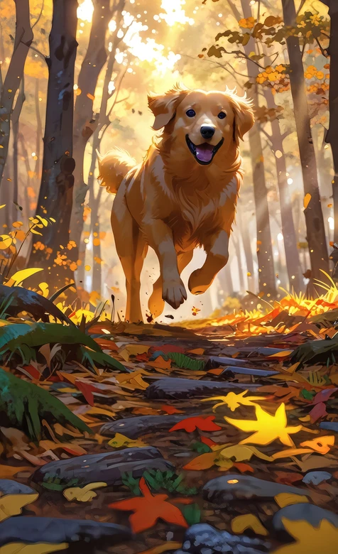 金毛犬秋日森林奔跑·唯美治愈系手机壁纸-iPhone17-1