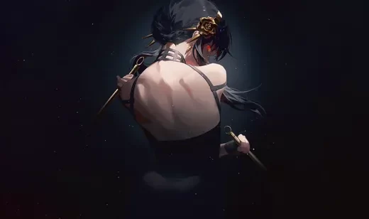 约尔福杰背影，黑色背景，红眼睛，约尔福杰酷美背影桌面壁纸图片