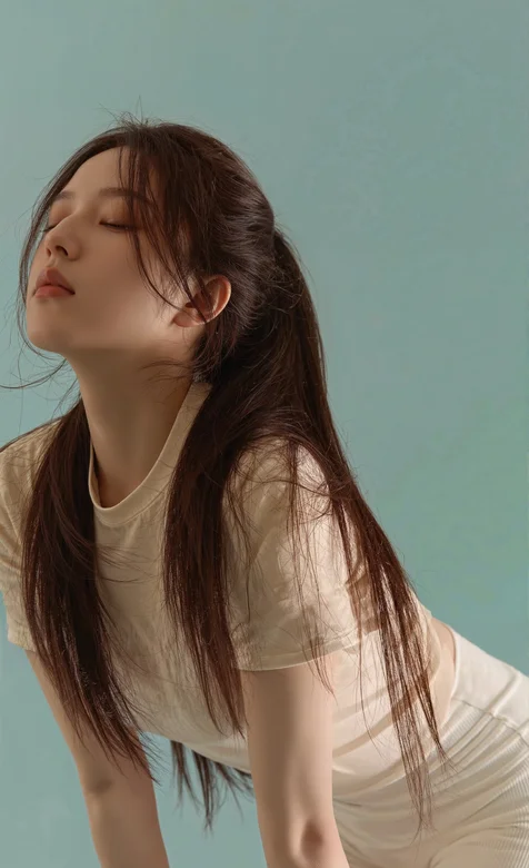 闭着眼睛，双手扶着膝盖，超好看侧颜美女手机壁纸图片-iPhone17-1