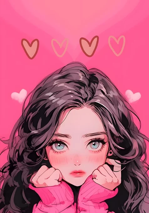 卷发女孩·二次元插画风 高甜少女心手机壁纸