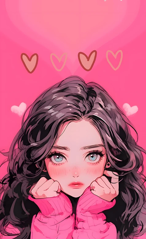 卷发女孩·二次元插画风 高甜少女心手机壁纸-iPhone17-1
