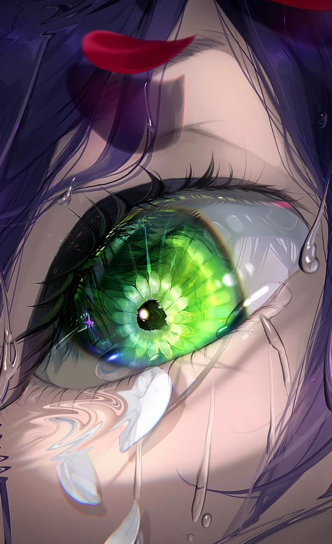 二次元唯美眼眸·翠绿瞳孔落泪 紫发 梦幻插画 高质感手机壁纸-iPhone17-1