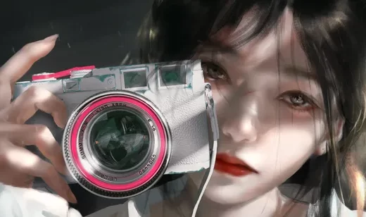 写实风持徕卡相机女生·唯美艺术宽屏电脑壁纸