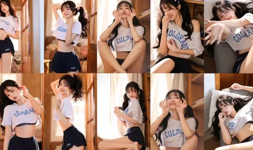 含苞待放的青春少女 高颜值，笑容甜美 白衣短裤美少女夏日私房写真壁纸