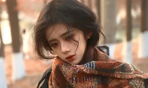 寒冬，女孩，围着围巾的忧伤女生森系户外写真壁纸图片