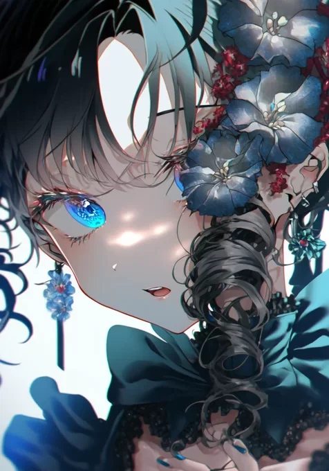 大眼睛，蓝眼睛，卷曲头发动漫AI女生精美手机壁纸图片