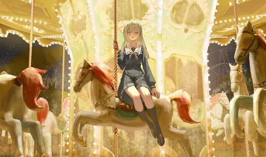 金发少女·水手服 旋转木马·日系唯美二次元电脑壁纸