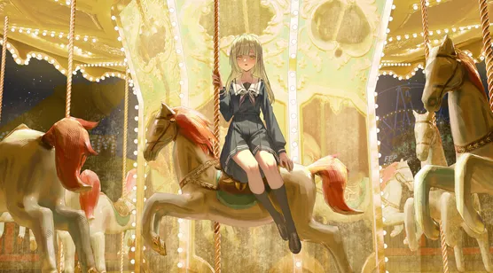 金发少女·水手服 旋转木马·日系唯美二次元电脑壁纸-iPhone17-1