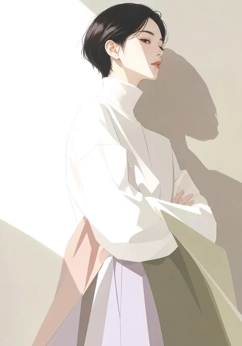 短发动漫女生·静谧光影 高清全面屏锁屏