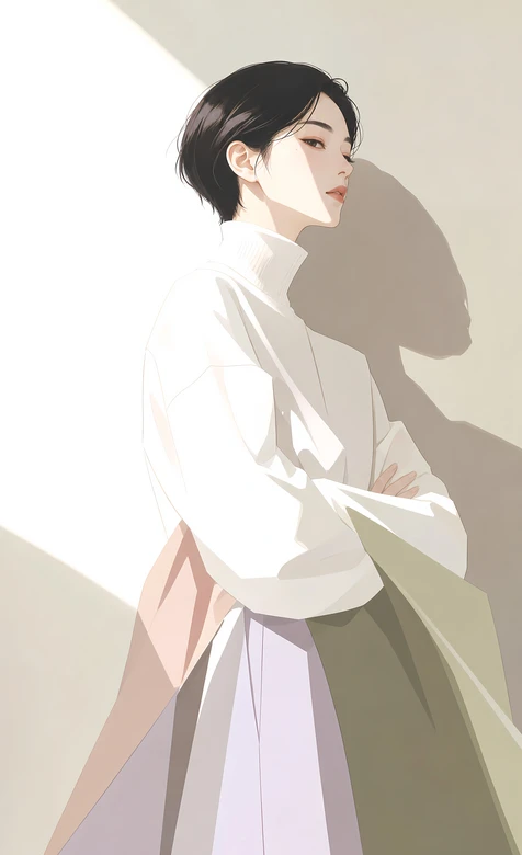 短发动漫女生·静谧光影 高清全面屏锁屏-iPhone17-1