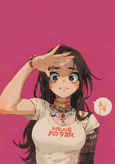 二次元黑长发动漫女孩·大眼睛机械臂遮阳手机壁纸