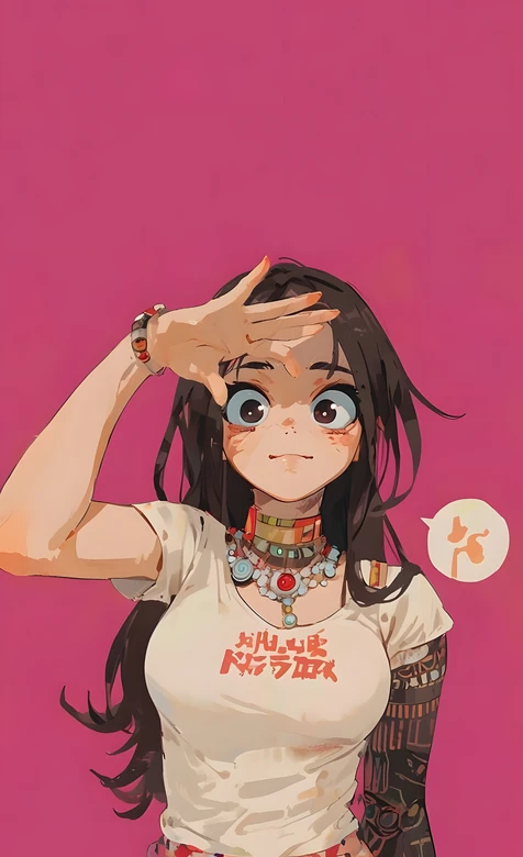 二次元黑长发动漫女孩·大眼睛机械臂遮阳手机壁纸-iPhone17-1